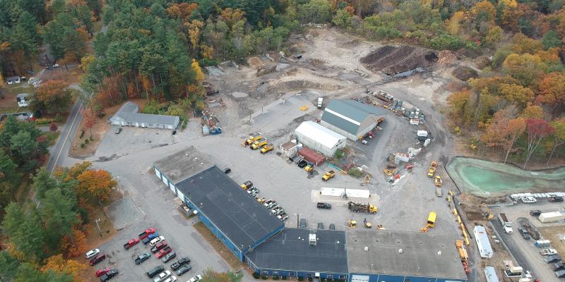 Arial view of the Tewksbury Department of Public Works building in fall